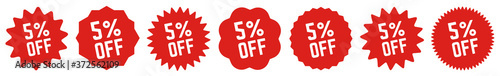 5 Percent OFF Discount Tag Red | Special Offer Icon | Sale Sticker | Deal Label | Variations