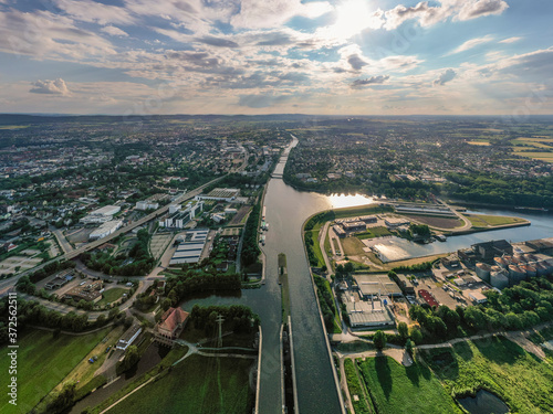 Germany, North Rhine-Westphalia, Minden, Aerial view of town along Mittelland Canal photo