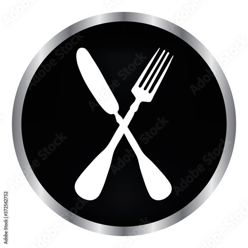 crossed fork over knife on a black button