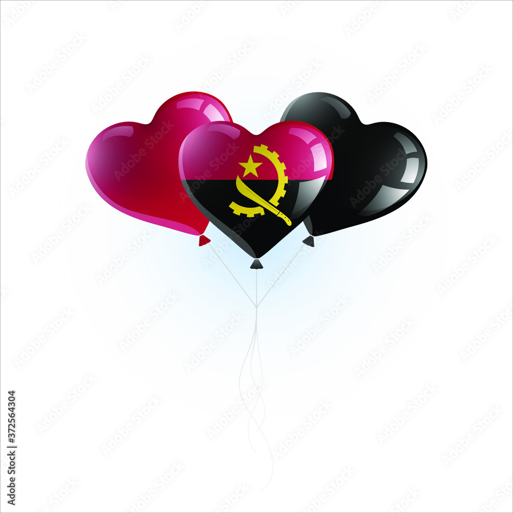 Heart shaped balloons with colors and flag of ANGOLA vector illustration design. Isolated object.