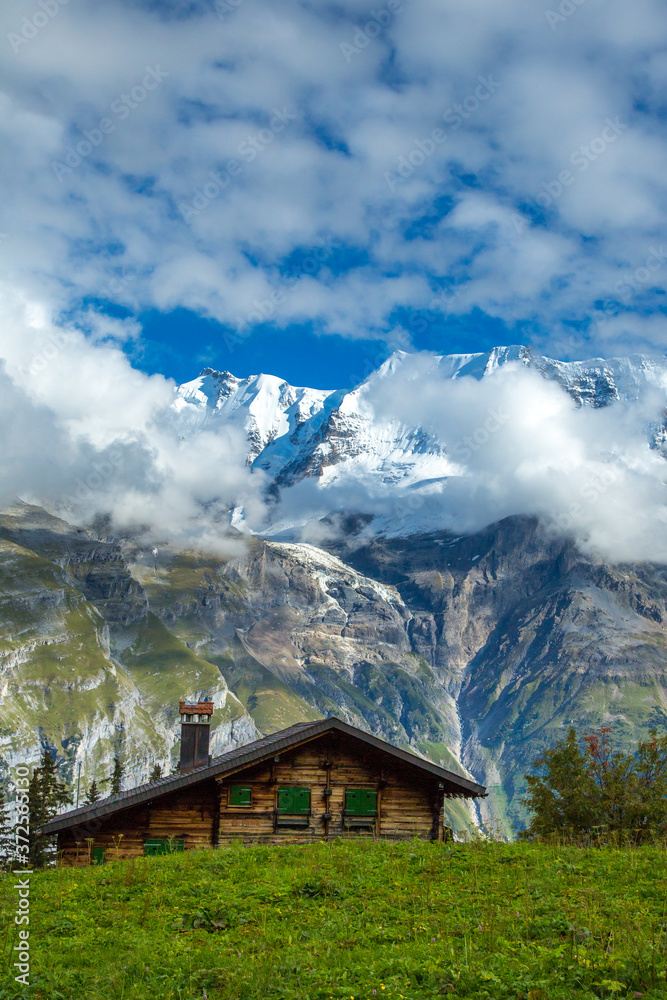 A swiss chalet in the hills just above the village of Murren, Switzerland.