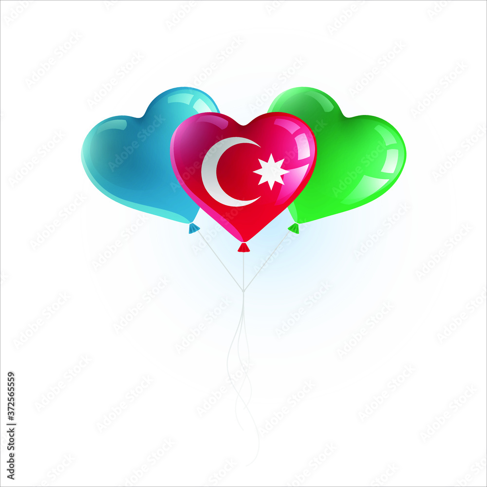 Heart shaped balloons with colors and flag of AZERBAIJAN vector illustration design. Isolated object.