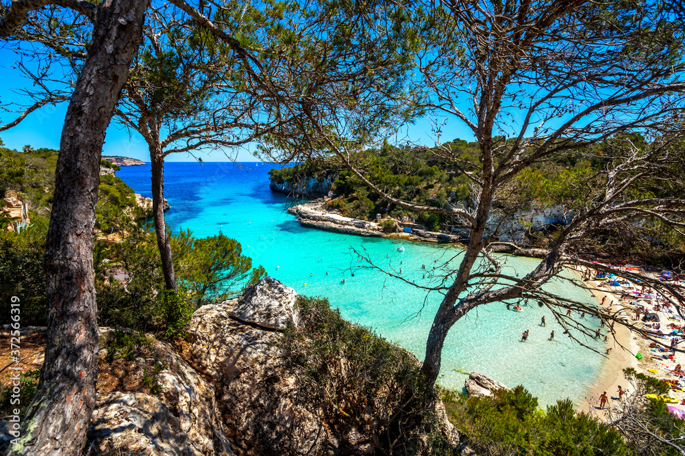 Spain, Balearic Islands, Santanyi, Cala Llombards beach in summer Spain, Balearic Islands, Santanyi, Cala Llombards beach in summer