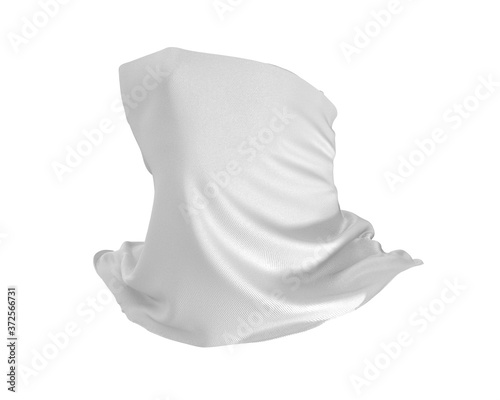 White Neck gaiter mockup, Blank Fabric necker dust proof 3d Rendering isolated on white background