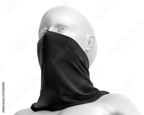Bilde på lerret Black Neck gaiter mockup with white mannequin, Dark Fabric necker dust proof 3d