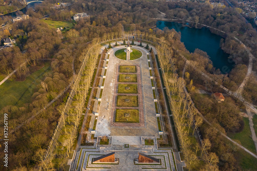 Germany, Berlin, Aerial view of Treptower Park Soviet War Memorial in autumn