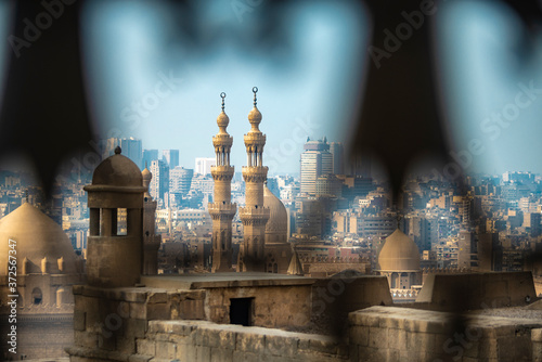 Egypt, Cairo, Mosque-Madrassa of Sultan Hassan and Al Refaai Mosque from Mohamed Ali Pasha in Cairo Citadel