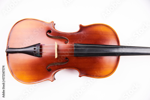Violin and bow on a light white background