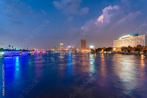 Egypt, Cairo, River Nile with 6th October Bridge at night photo