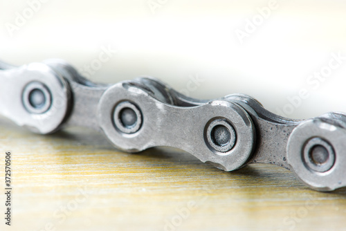 Close-up Road Bicycle Chain on Service Workshop Table