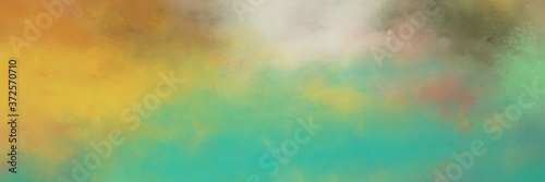 awesome abstract painting background graphic with dark sea green, light sea green and pastel orange colors and space for text or image. can be used as horizontal background texture © Eigens