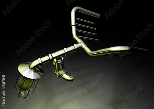 Beautiful vintage metal lamp in the shape of a soaring bird. 3D render illustration.