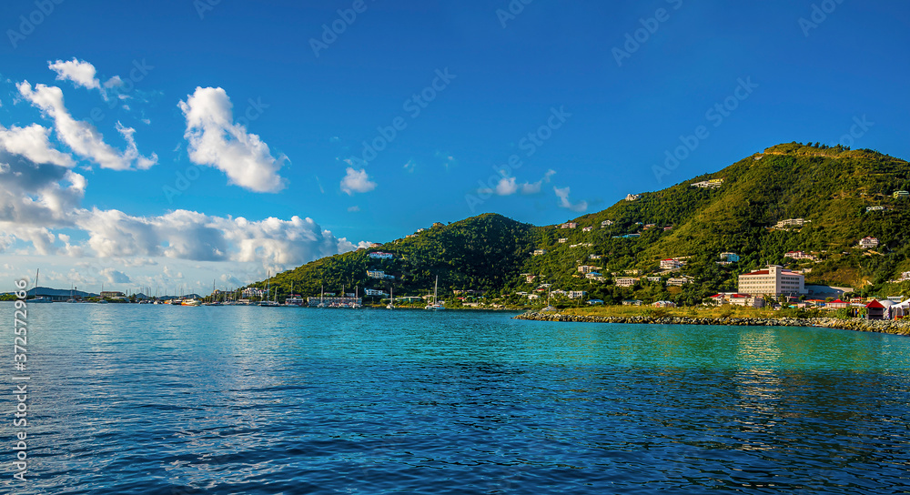 A view towards the waterfront in Road Town on Tortola in the early morning sunshine