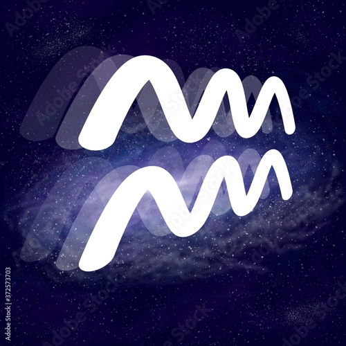 Neon light zodiac sign symbol aquarius. Galaxy space and stars background