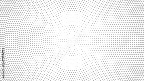 Monochrome halftone radial pattern. Abstract dotted vector background.