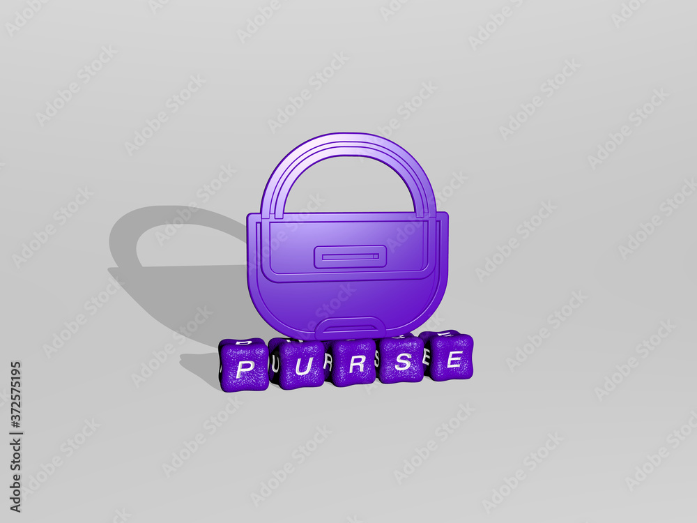 purse 3D icon on cubic text, 3D illustration for background and bag purse 3D icon on cubic text, 3D illustration for background and bag