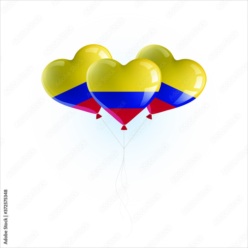 Heart shaped balloons with colors and flag of COLOMBIA vector illustration design. Isolated object.