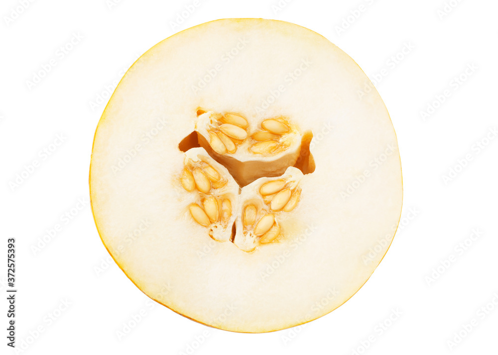 slices of melons isolated on a white background. Top view