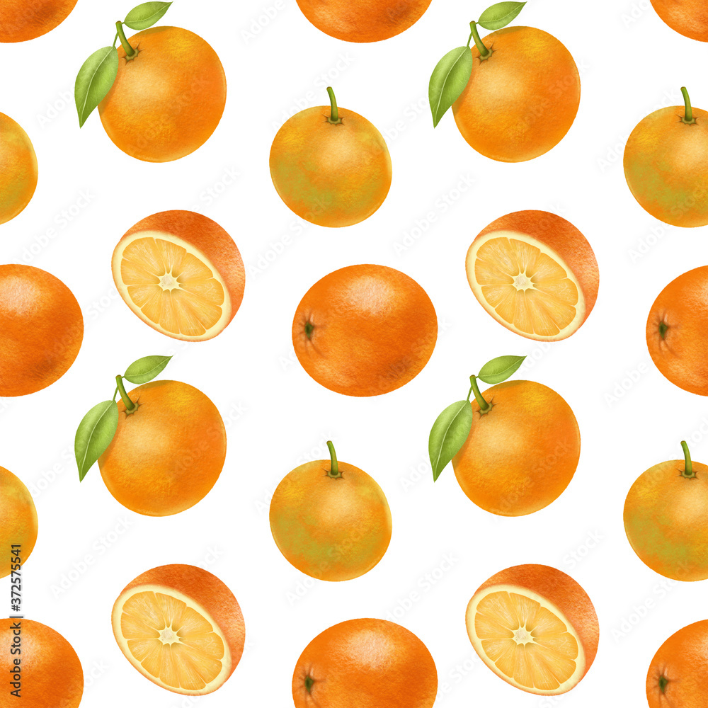 Seamless pattern with hand drawn oranges on a white background Seamless pattern with hand drawn oranges on a white background