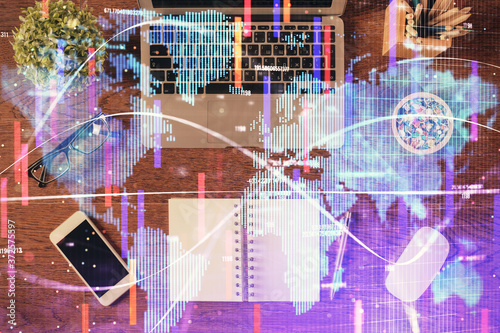 Wallpaper Mural Business theme hologram drawings over computer on the desktop background. Top view. Multi exposure. Concept of international connections. Torontodigital.ca