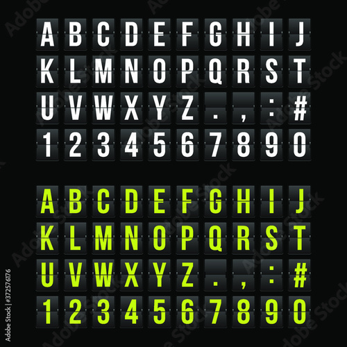 Vector illustration of alphabet and numbers in the style of airport scoreboard