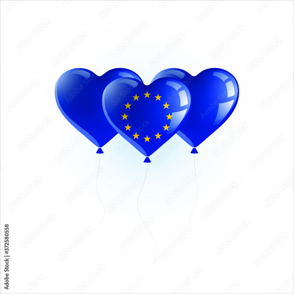 Heart shaped balloons with colors and flag of EUROPE vector illustration design. Isolated object.