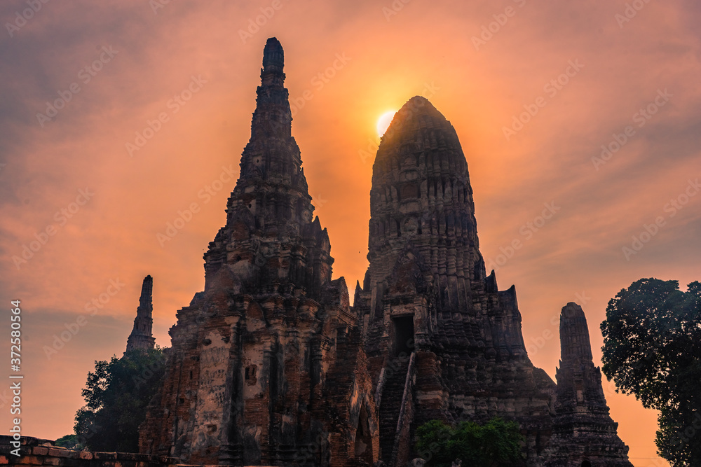 Beautiful sunset over Wat Chaiwatthanaram Temple, Ayutthaya, Thailand