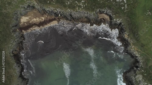 Asturias. Beautiful  coastal area in beach of Borizo.  Barro and  Celorrio. Spain. Aerial Drone Footage photo