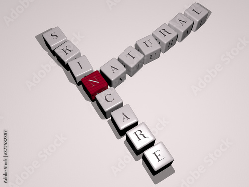NATURAL SKINCARE crossword by cubic dice letters, 3D illustration for background and beautiful photo
