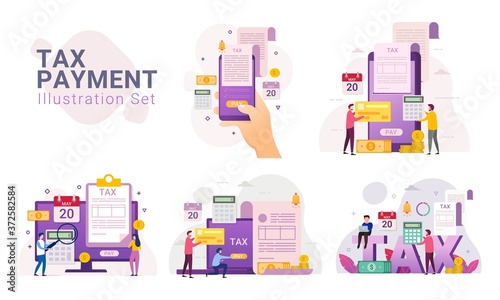 Online tax payment service vector illustration set