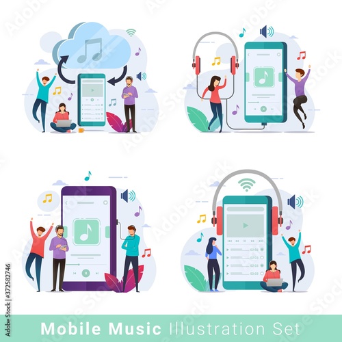 Mobile music player vector illustration set