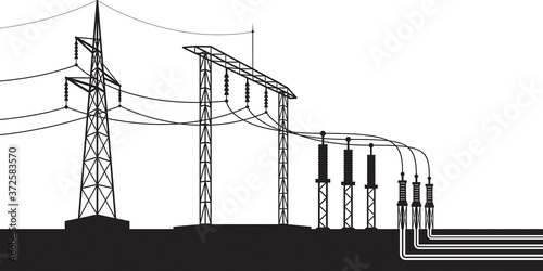 Overground and underground electricity transmission grid – vector illustration