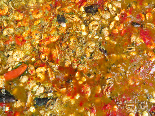 Paella pan in preparation process