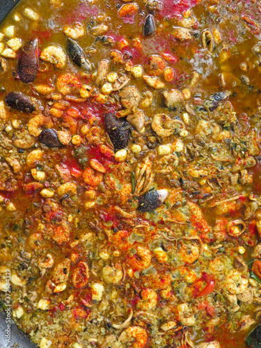 Paella pan in preparation process