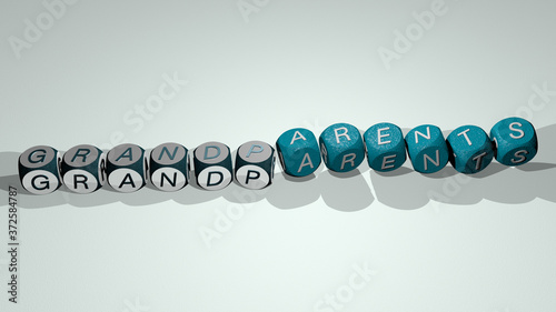 GRANDPARENTS text by dancing dice letters, 3D illustration for family and happy