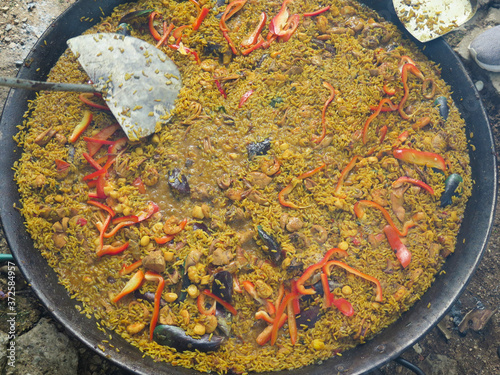 Paella pan in preparation process