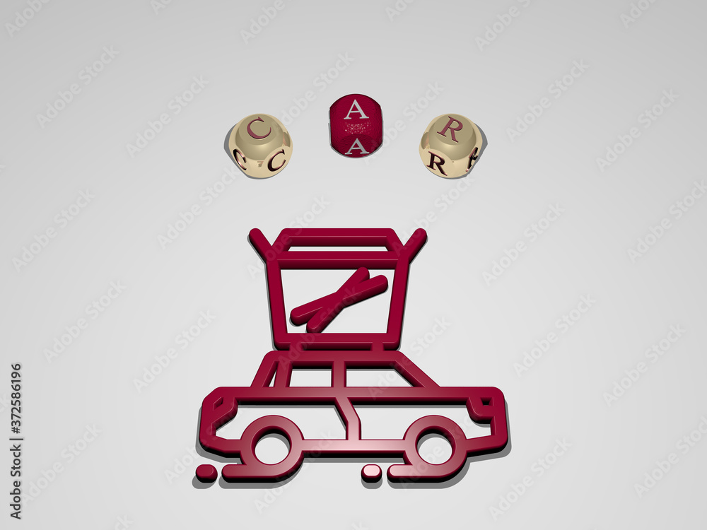 car circular text of separate letters around the 3D icon, 3D illustration for auto and automobile car circular text of separate letters around the 3D icon, 3D illustration for auto and automobile