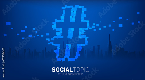 Big Hash tag from small hash flow with city background .concept for social media topic and news.