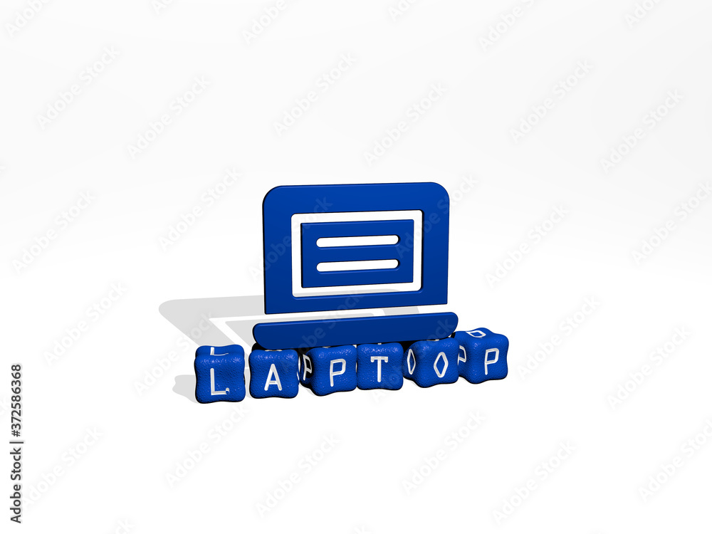 LAPTOP 3D icon on cubic text, 3D illustration for computer and business LAPTOP 3D icon on cubic text, 3D illustration for computer and business