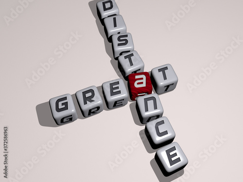great distance crossword by cubic dice letters, 3D illustration for background and beautiful