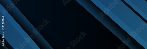 High contrast blue and black glossy stripes. Abstract tech graphic banner design. Vector corporate background 