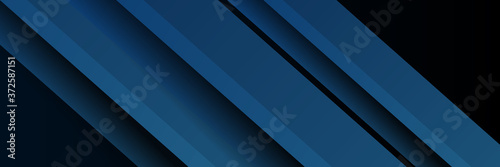 High contrast blue and black glossy stripes. Abstract tech graphic banner design. Vector corporate background 