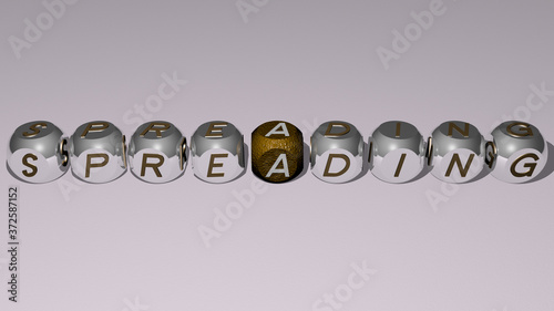spreading text by cubic dice letters, 3D illustration for background and abstract