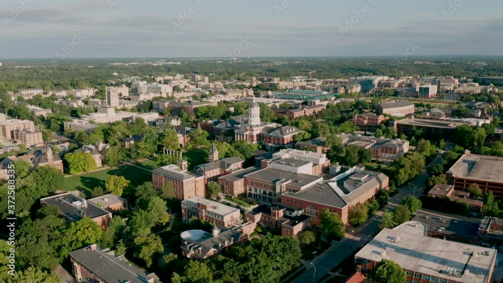 The college campus is featured inside Columbia MO in an aerial view The college campus is featured inside Columbia MO in an aerial view
