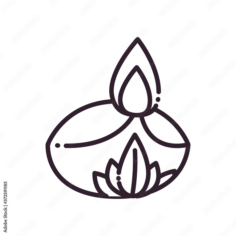 diwali candle with lotus flower line style icon vector design