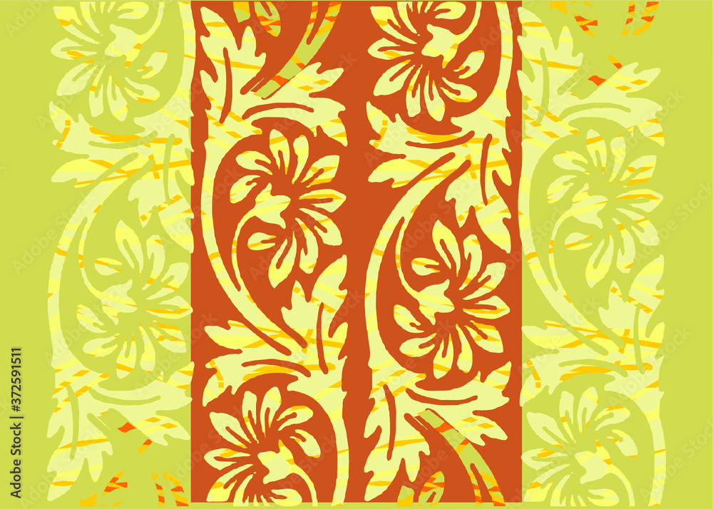 Indonesian batik motifs with very distinctive plant patterns, Vector  EPS 10