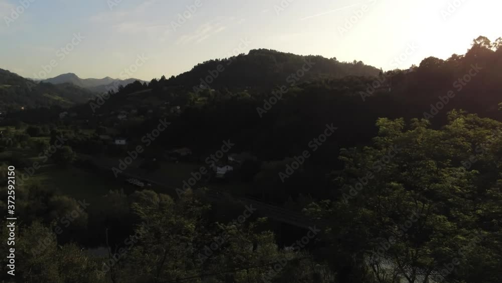 Asturias. Nalon River and beautiful landscape in Priañes.Spain. Aerial Drone Footage Asturias. Nalon River and beautiful landscape in Priañes.Spain. Aerial Drone Footage