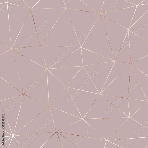 Elegant rose gold polygonal seamless pattern with triangle tiles.