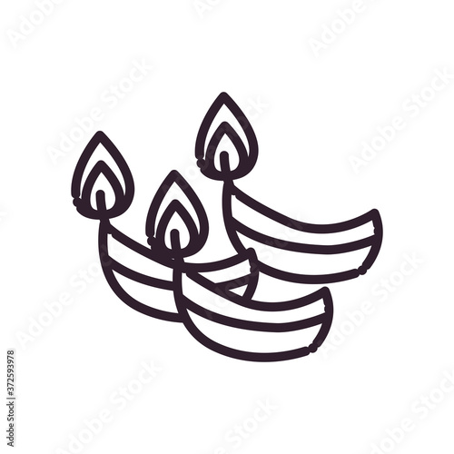 diwali three candles line style icon vector design