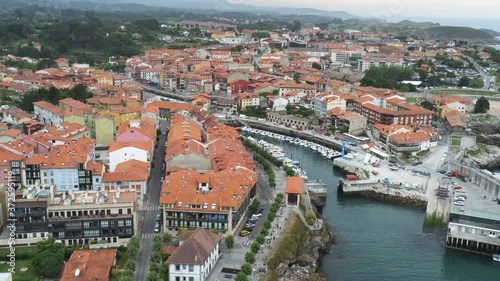 Llanes, beautiful coastal village of Asturias,Spain. Aerial Drone Footage